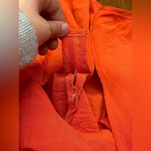 Lulus women’s Mia Rae orange asymmetrical mini wrap dress - Picture 9 of 10